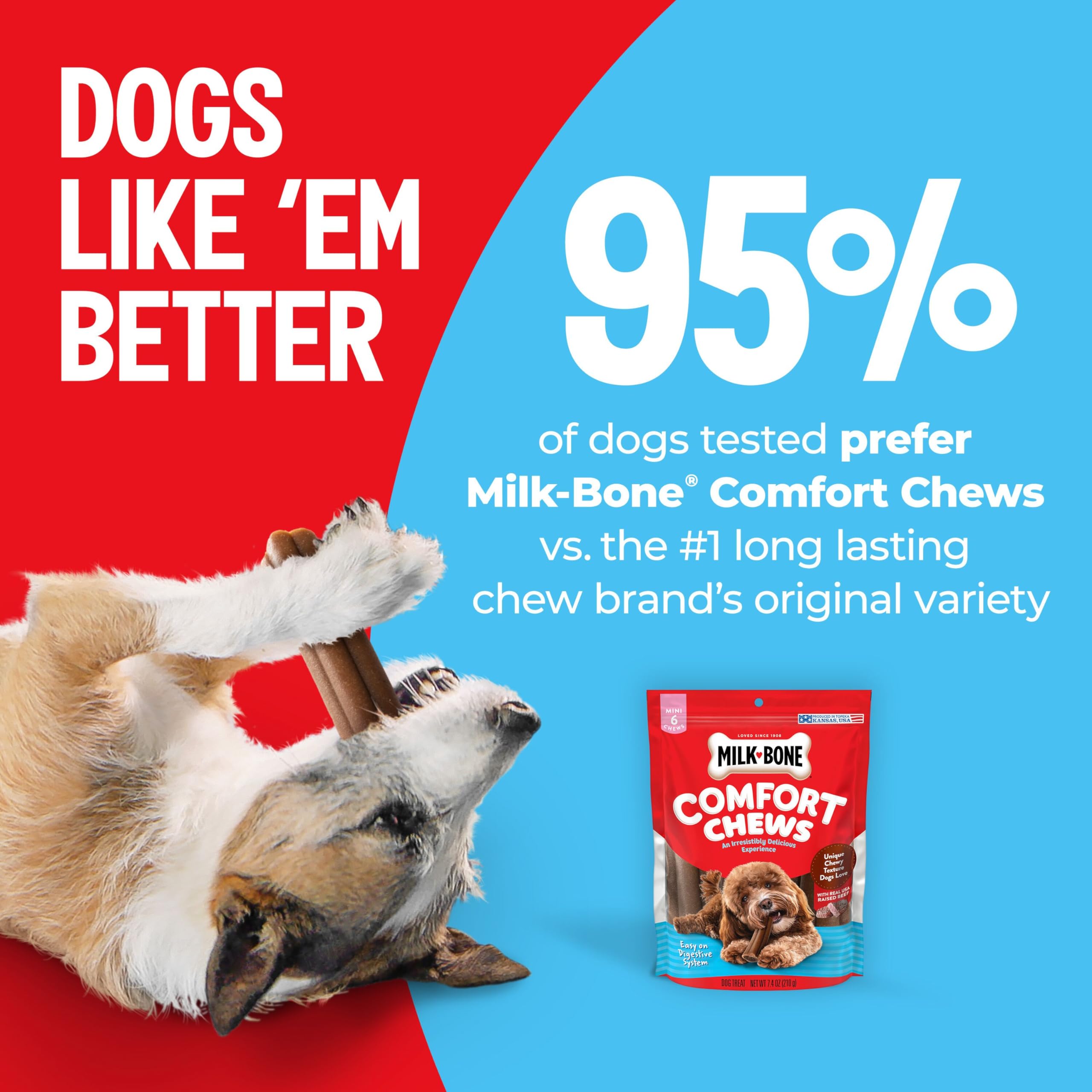 Dog enjoying a Milk-Bone Mini Comfort Chew during chew session