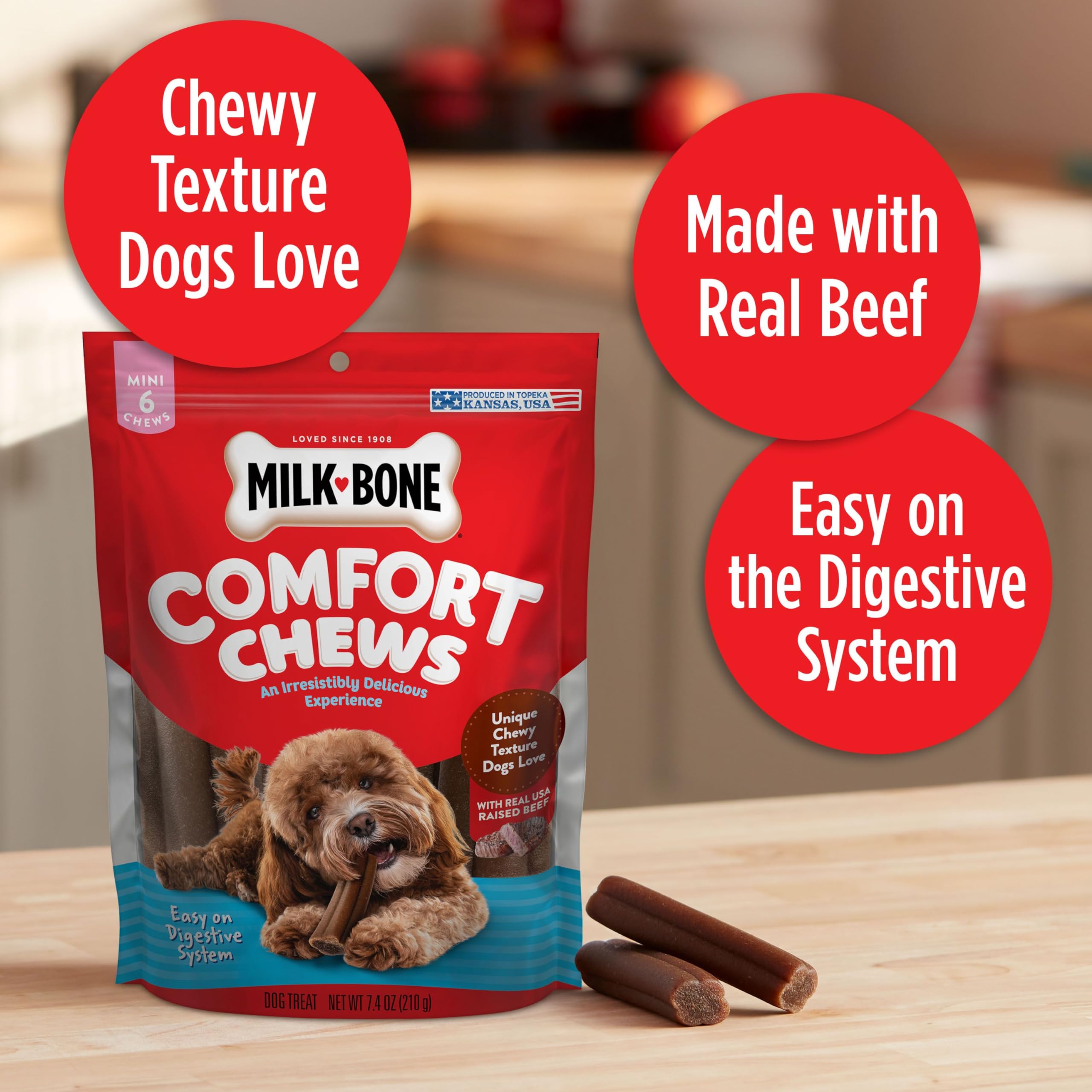 Teeth cleaning action shown during chewing with Milk-Bone Chews