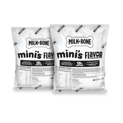 Milk-Bone Minis Flavor Snacks refill pouring into a canister reduces waste.