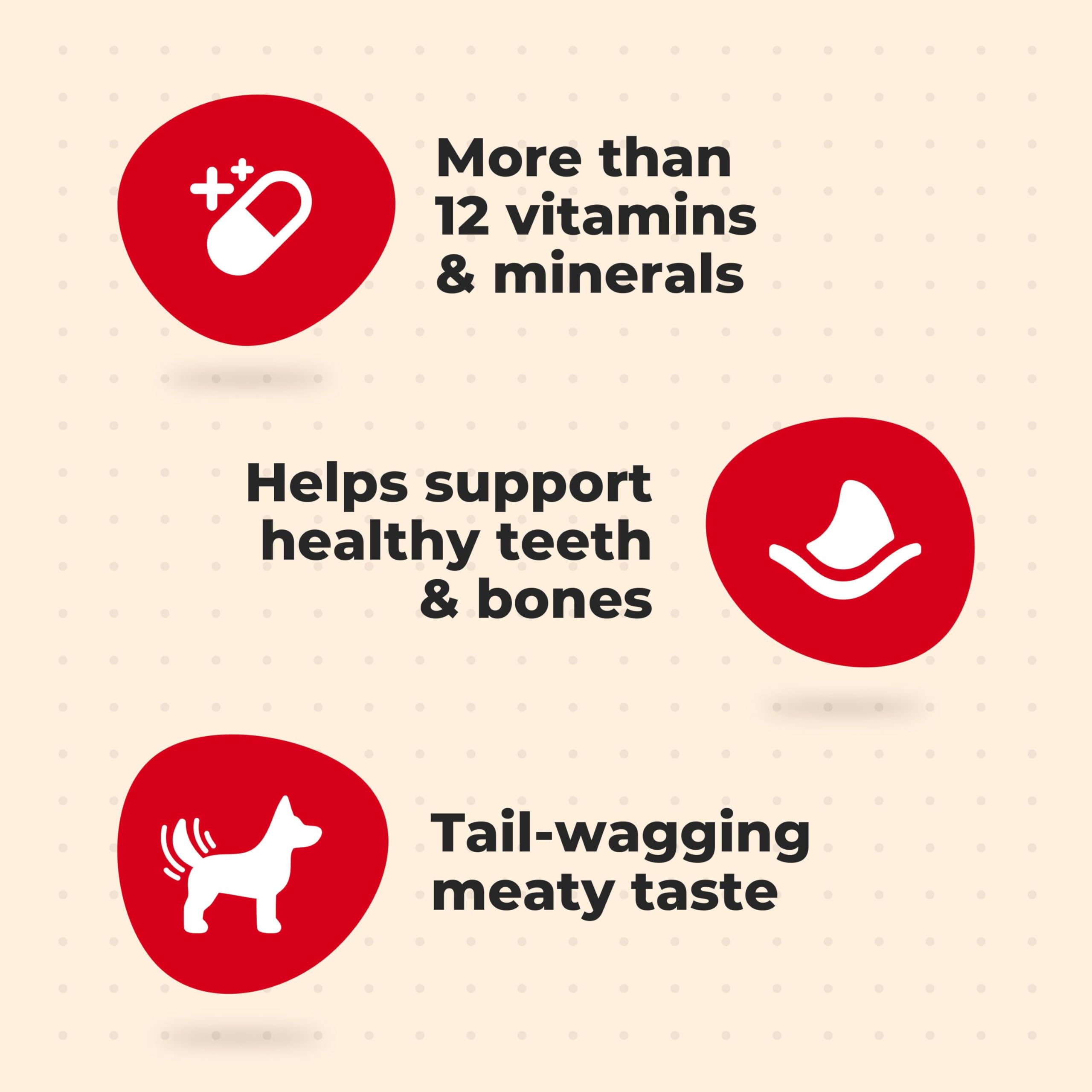 Milk-Bone Original treats image emphasizes 12 vitamins and minerals for daily wellness.