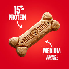Milk-Bone Original medium-dog bites shown for dogs over 20 pounds.