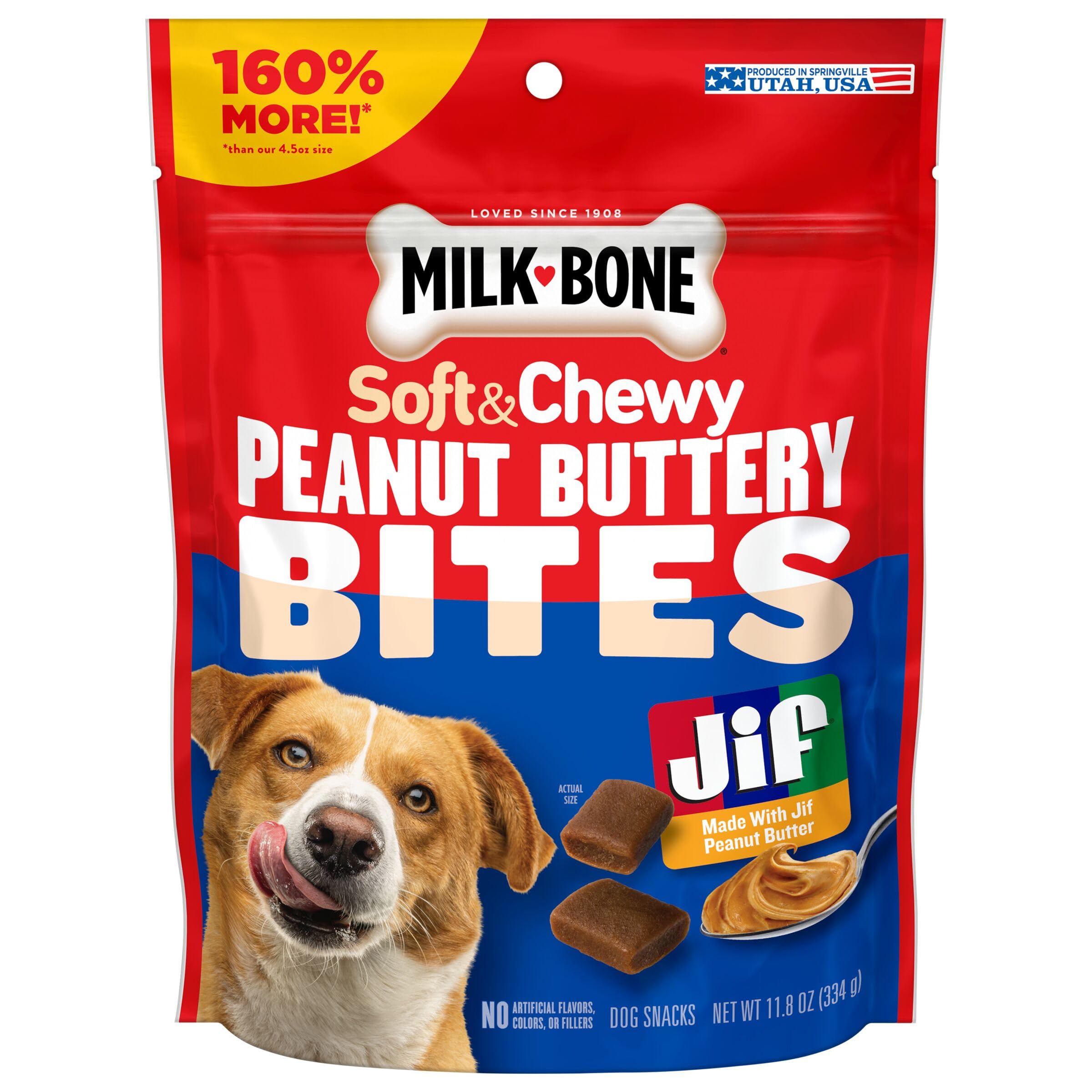 Milk-Bone Peanut Buttery Bites bag with soft chewy treats for daily rewards