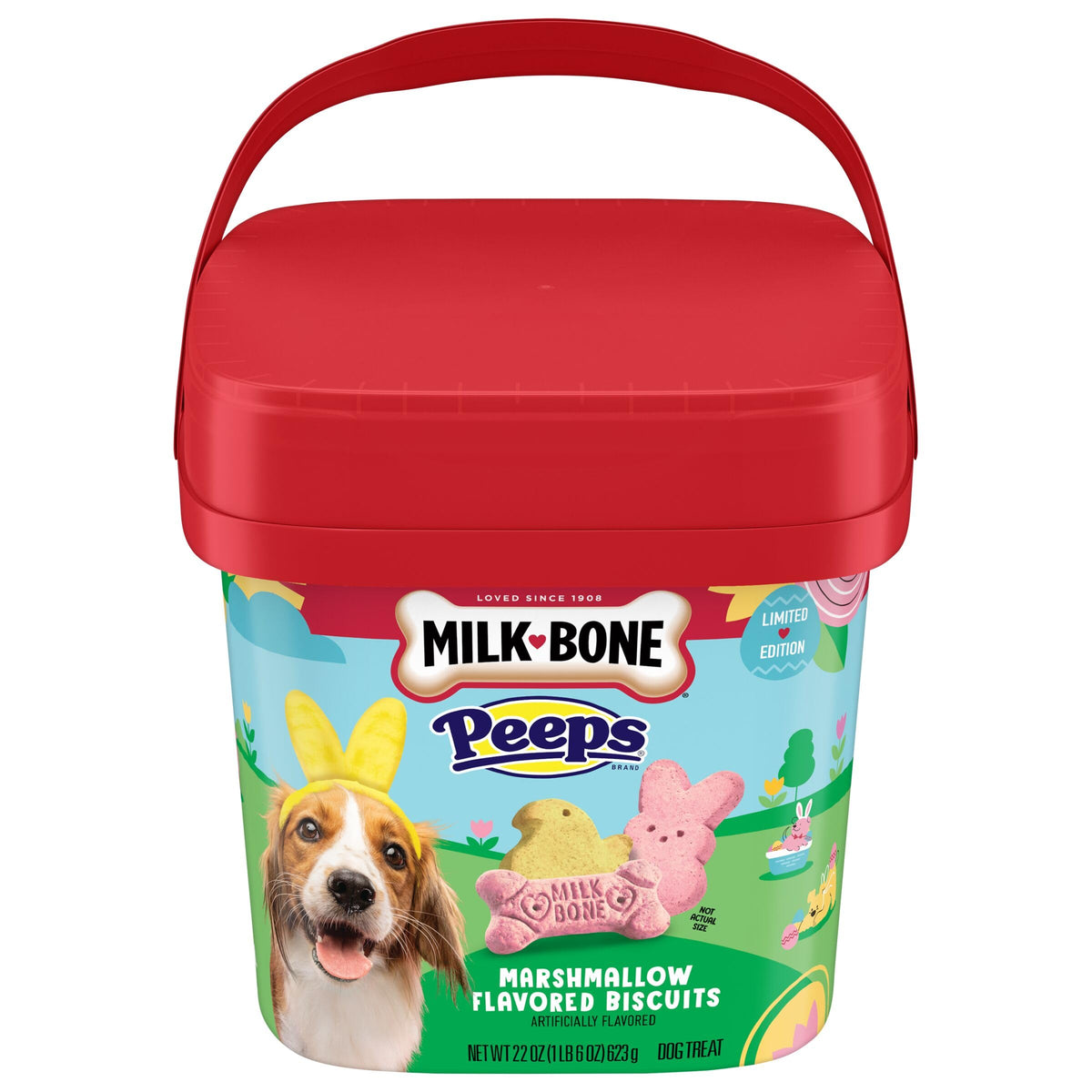 Milk-Bone PEEPS 22oz pail with bunny and chick shapes for Easter sharing