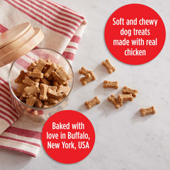 Milk-Bone Soft & Chewy Minis 18oz container on shelf emphasizes value