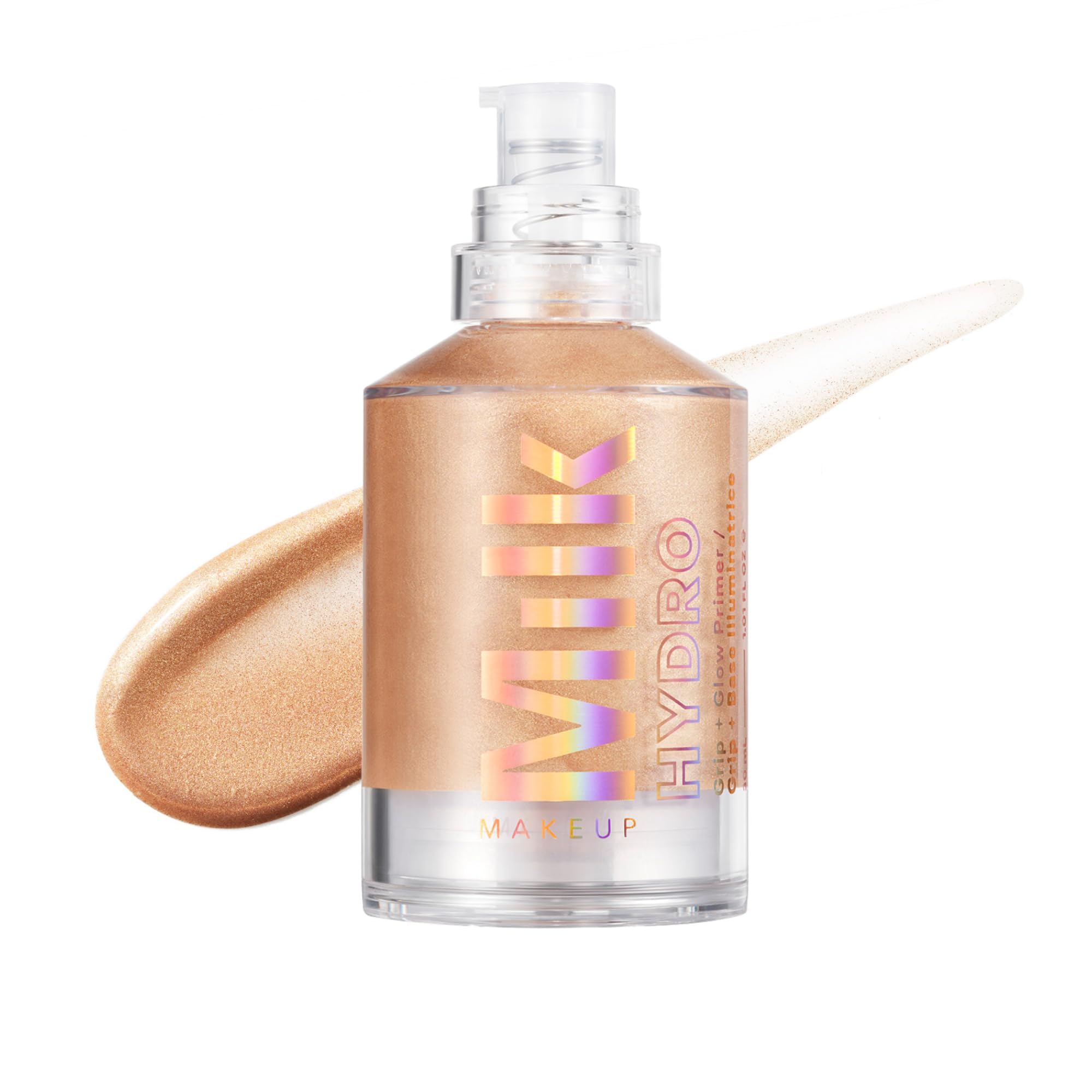 Milk Makeup Hydro Grip Glow Primer bottle with golden radiance for luminous skin all day