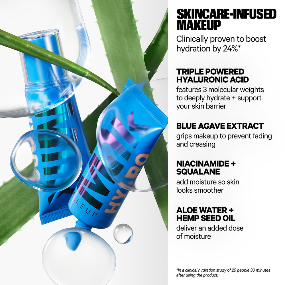 Milk Makeup Hydro Grip tint hyaluronic acid and niacinamide hydrate and smooth skin.