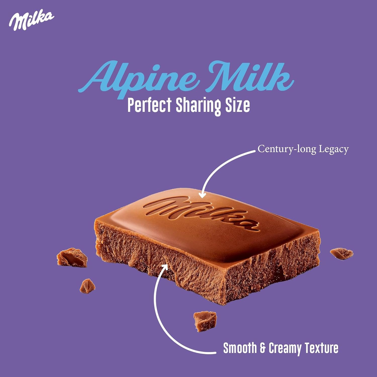 Milka Alpine Milk chocolate bar detail, smooth texture
