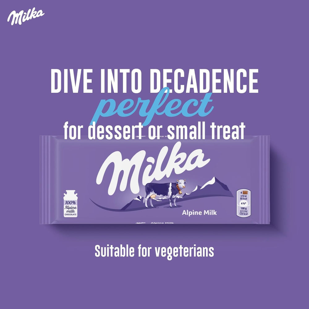 Milka Alpine Milk chocolate bars front, premium snack