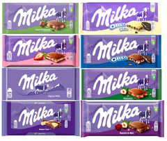 Milka variety-pack eight full-size bars display, ideal for sharing