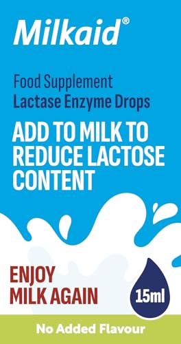 Milk treated with Milkaid to reduce lactose for cooking and drinking