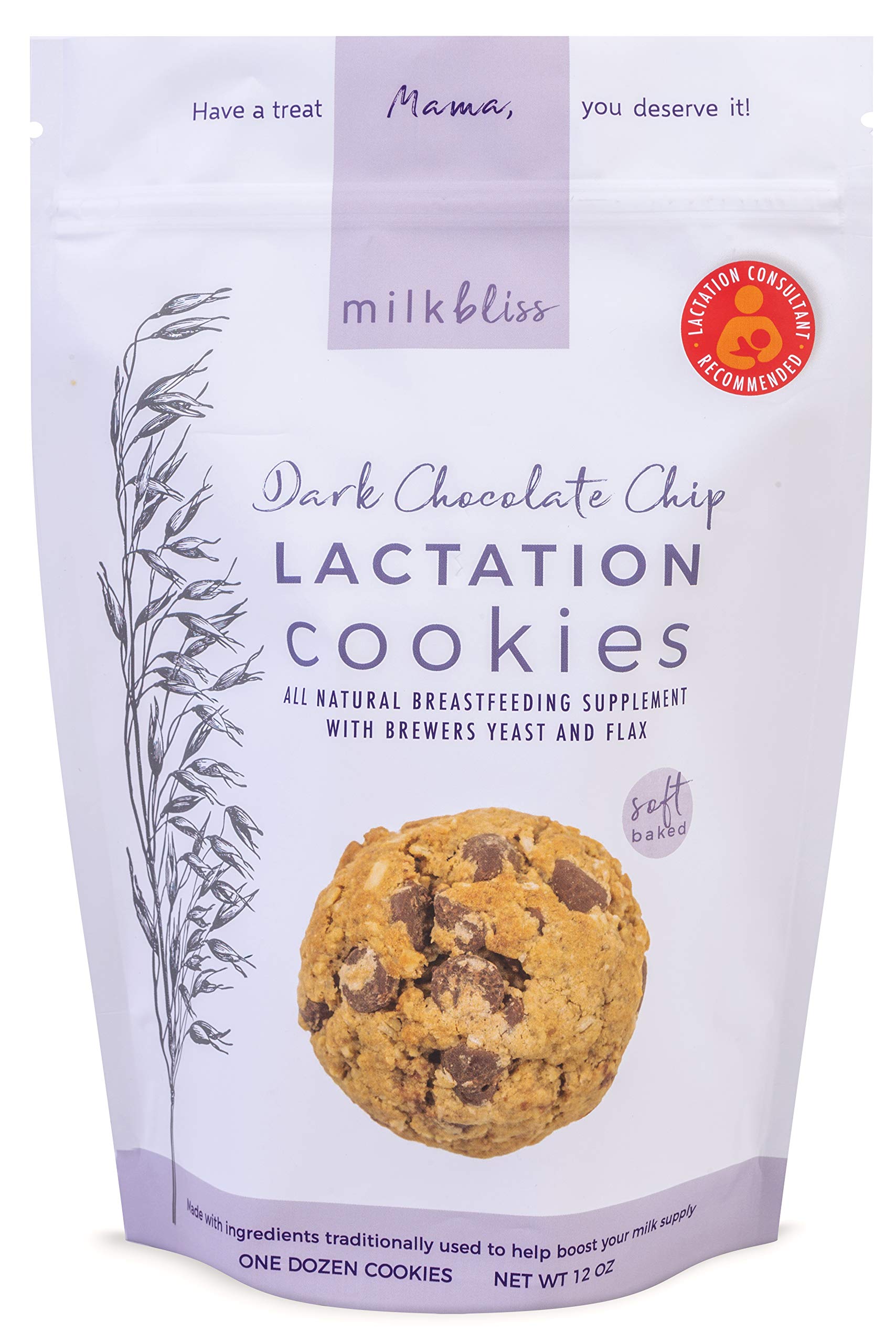 MilkBliss dark chocolate chip oatmeal lactation cookies close-up, a lactation-friendly snack