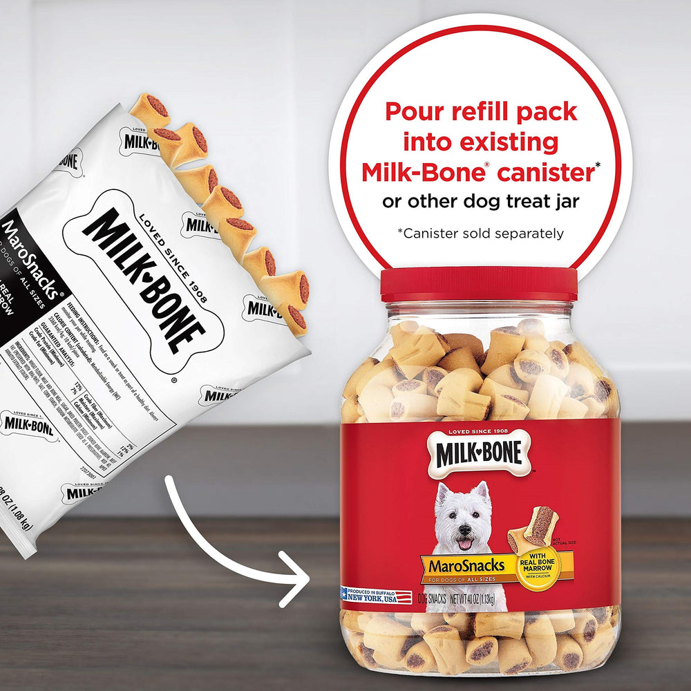 Milk-Bone MaroSnacks calcium-enriched treats support teeth and bones.