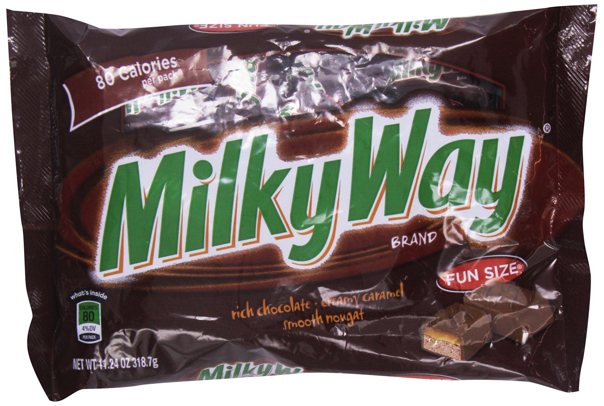 Milky Way Fun Size bar with rich chocolate coating for a quick indulgence.