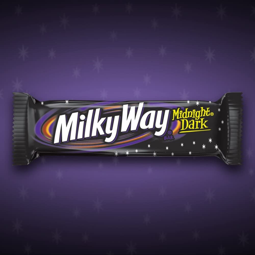 Broken Milky Way Midnight Dark bar reveals chewy caramel and velvety nougat.