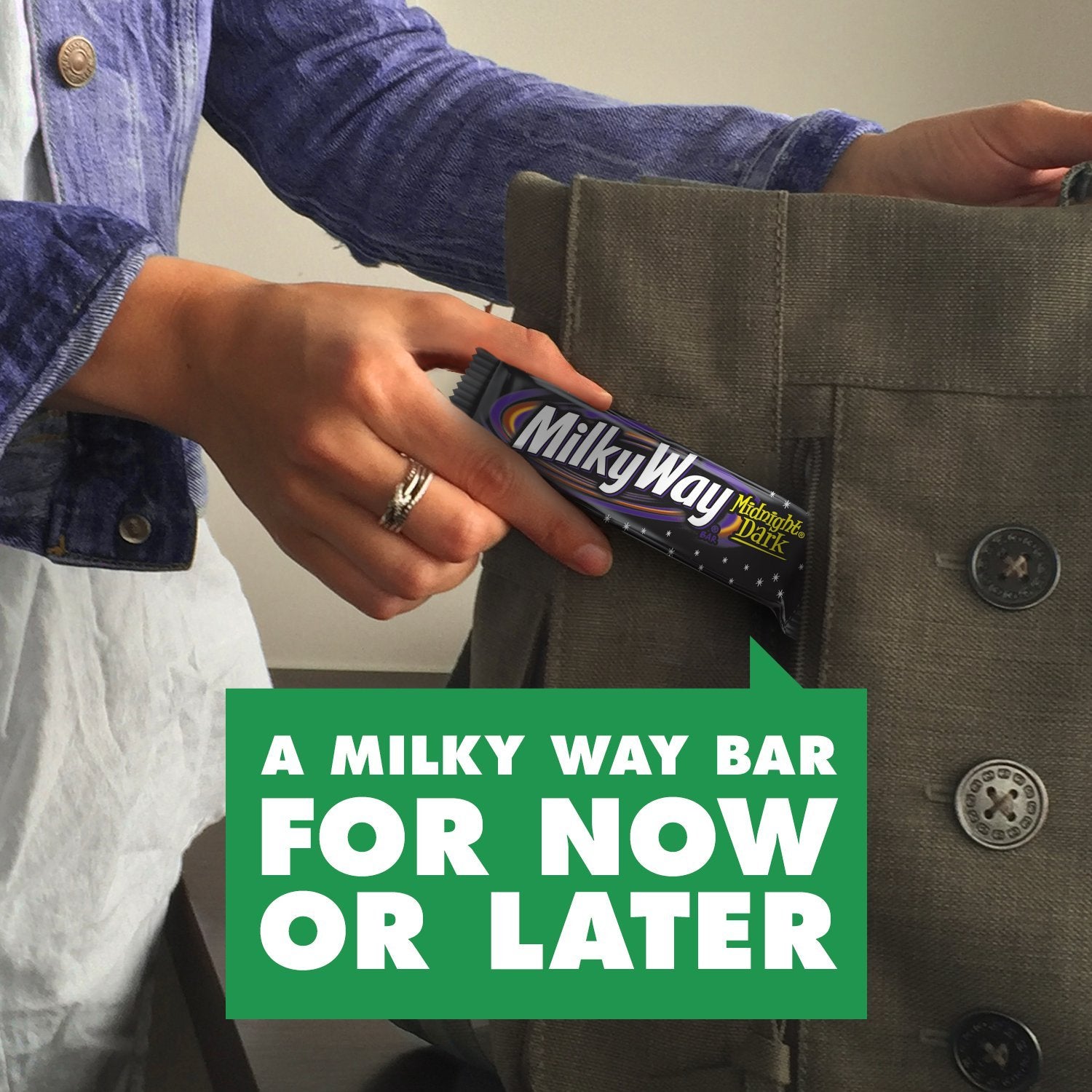 Milky Way Midnight Dark bar in lunchbox for a satisfying midday treat.