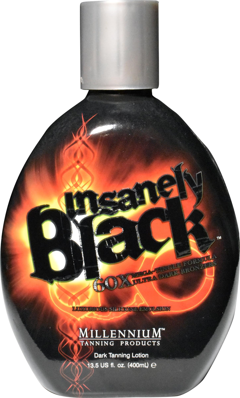 Dark shimmering bronze glow on skin from Millennium Insanely Black 60x.