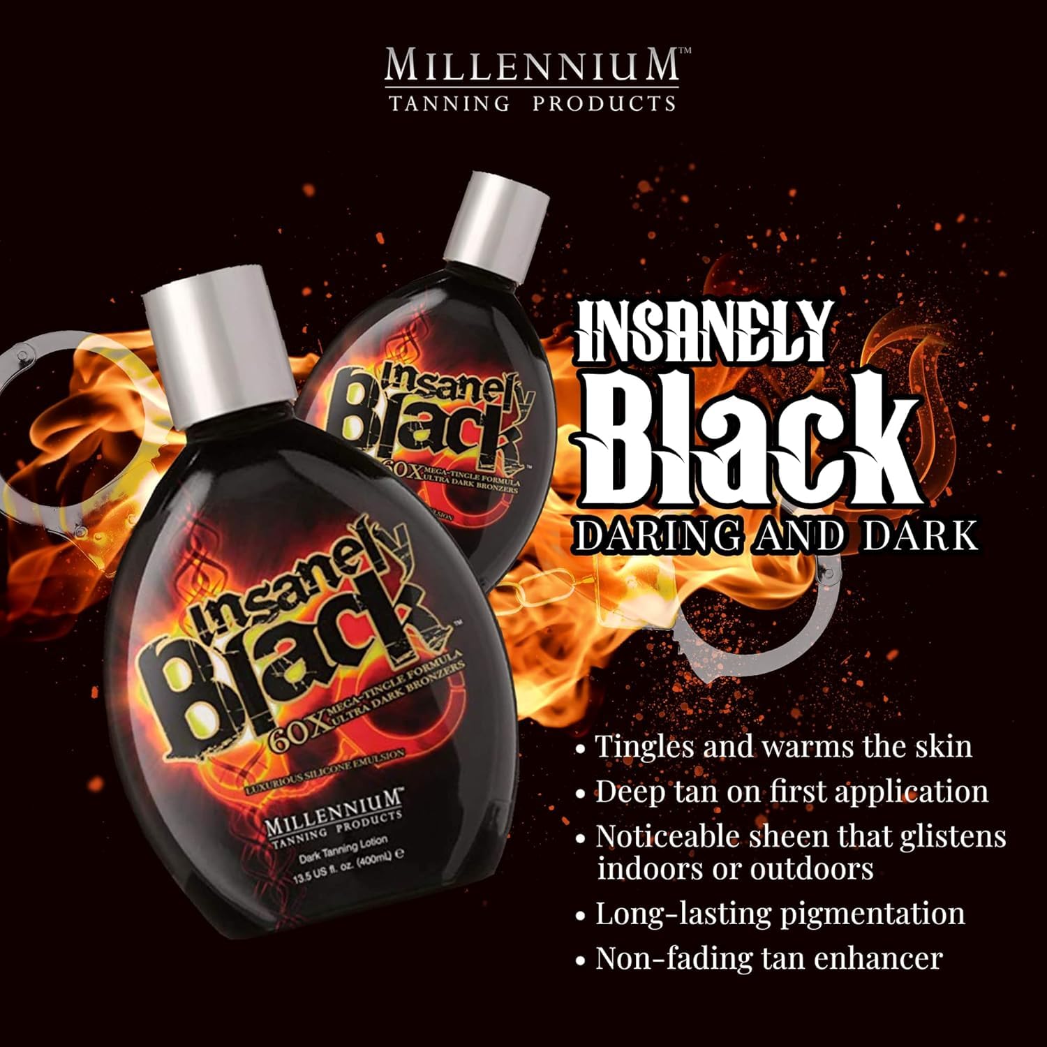 Close-up of the 60x tingling action on the skin from Millennium Insanely Black 60x.