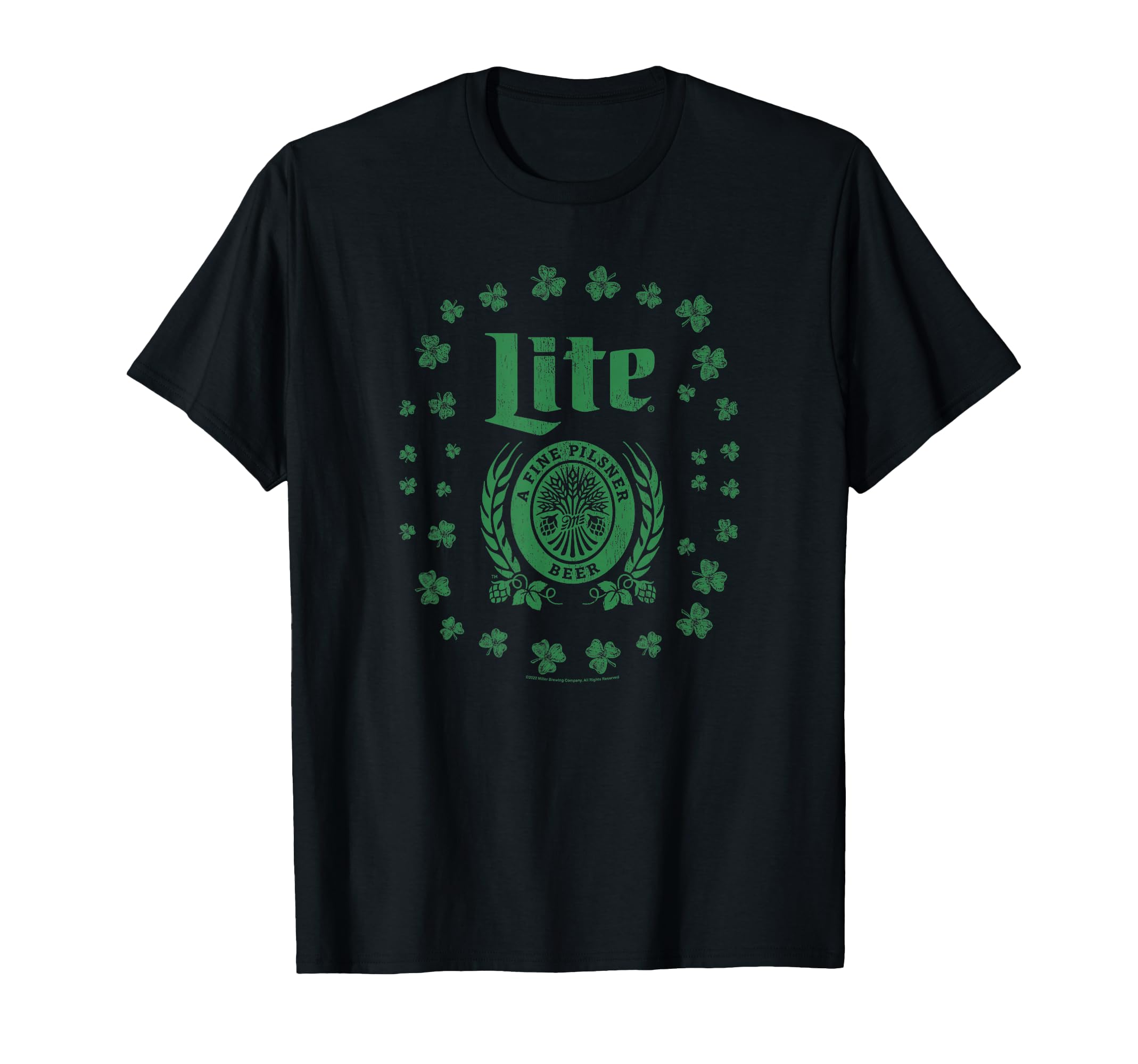 Miller Lite St. Patrick's Day distressed tee, casual wear for celebrations