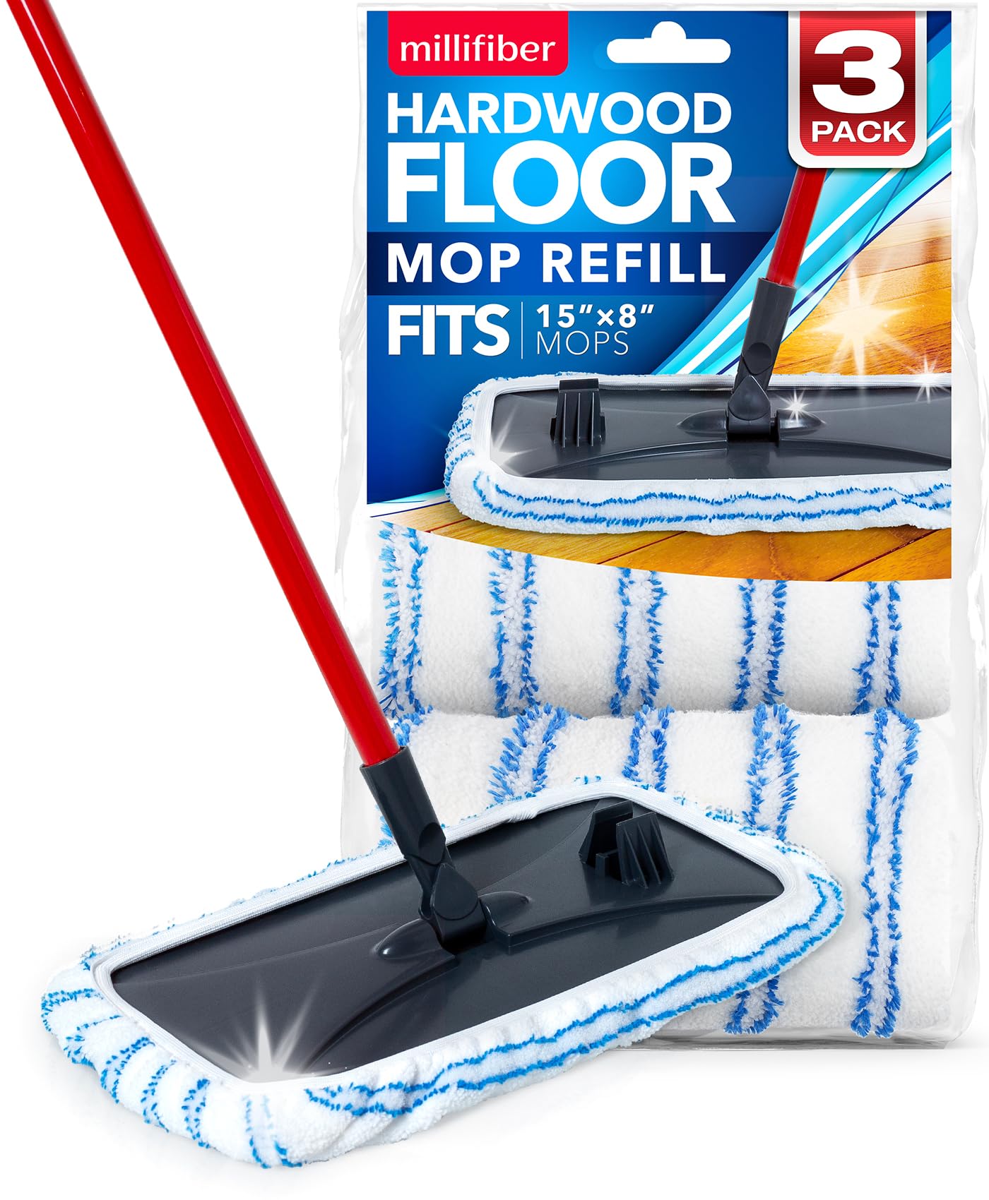 Millifiber microfiber mop refill pad for dirt and dust pickup on hardwood floors.