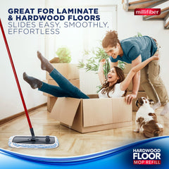Millifiber microfiber pad focused on pet hair removal on tiled surfaces.