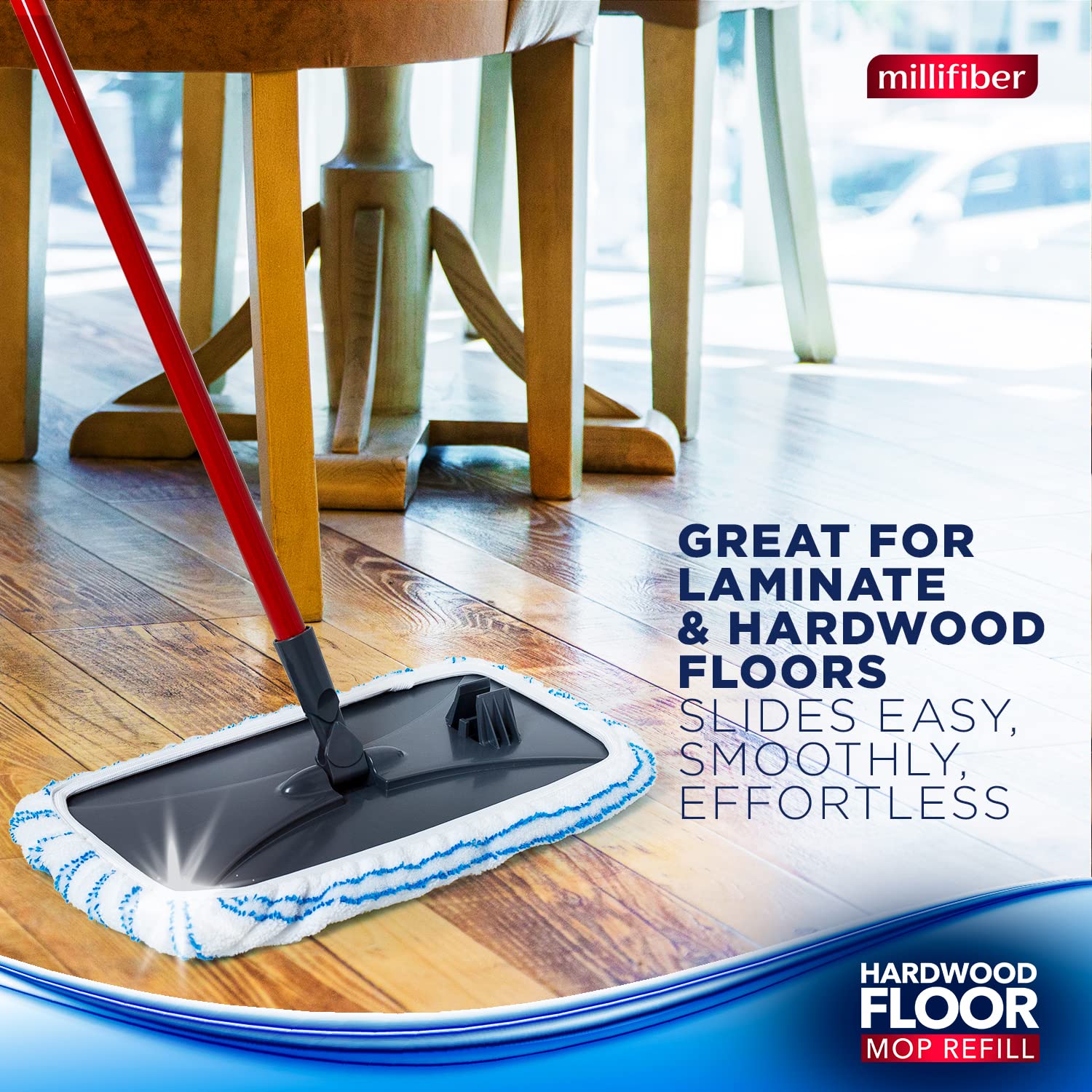 Millifiber refill emphasizing machine washable and long-lasting use.