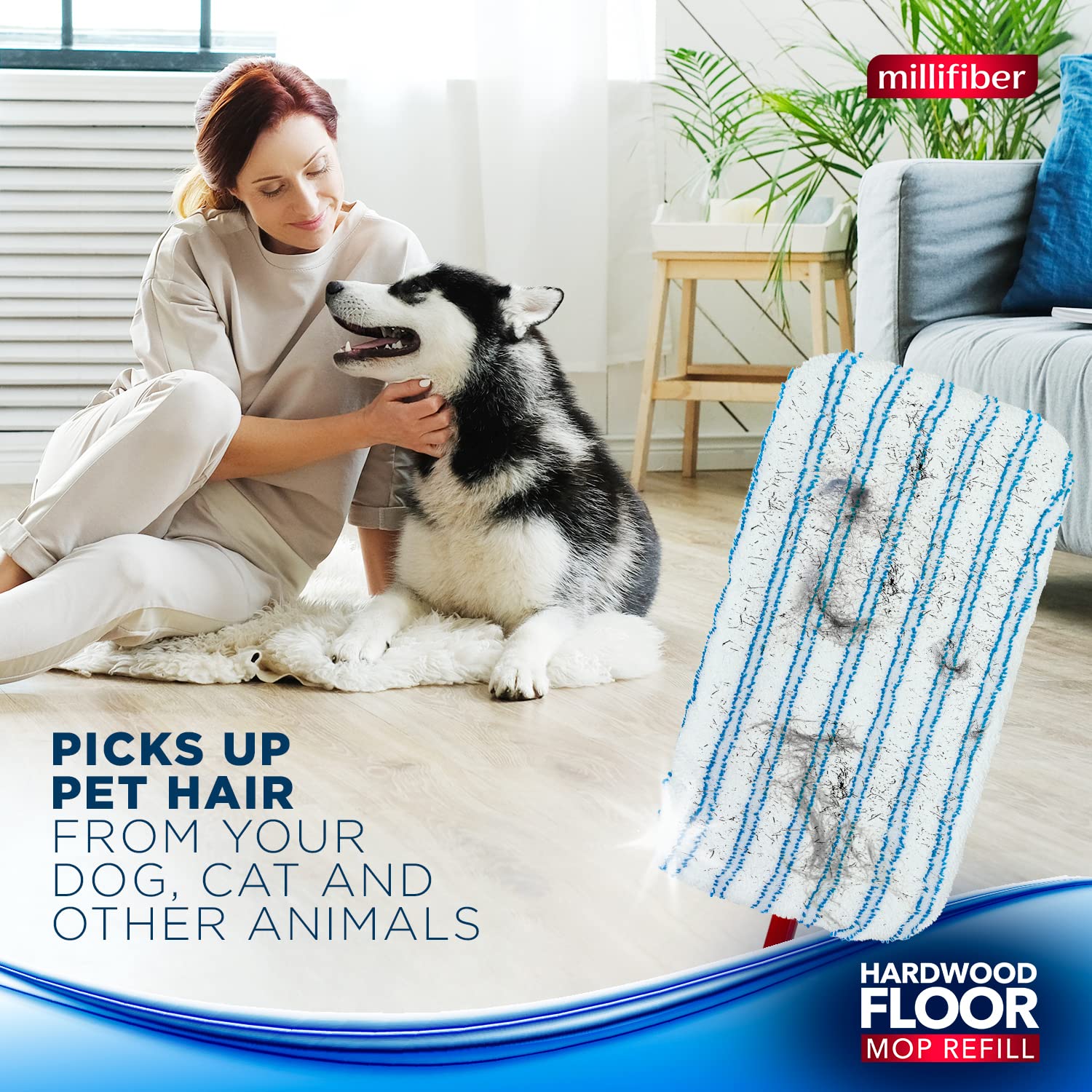 Millifiber pad suited for wet and dry cleaning on multiple floor types.
