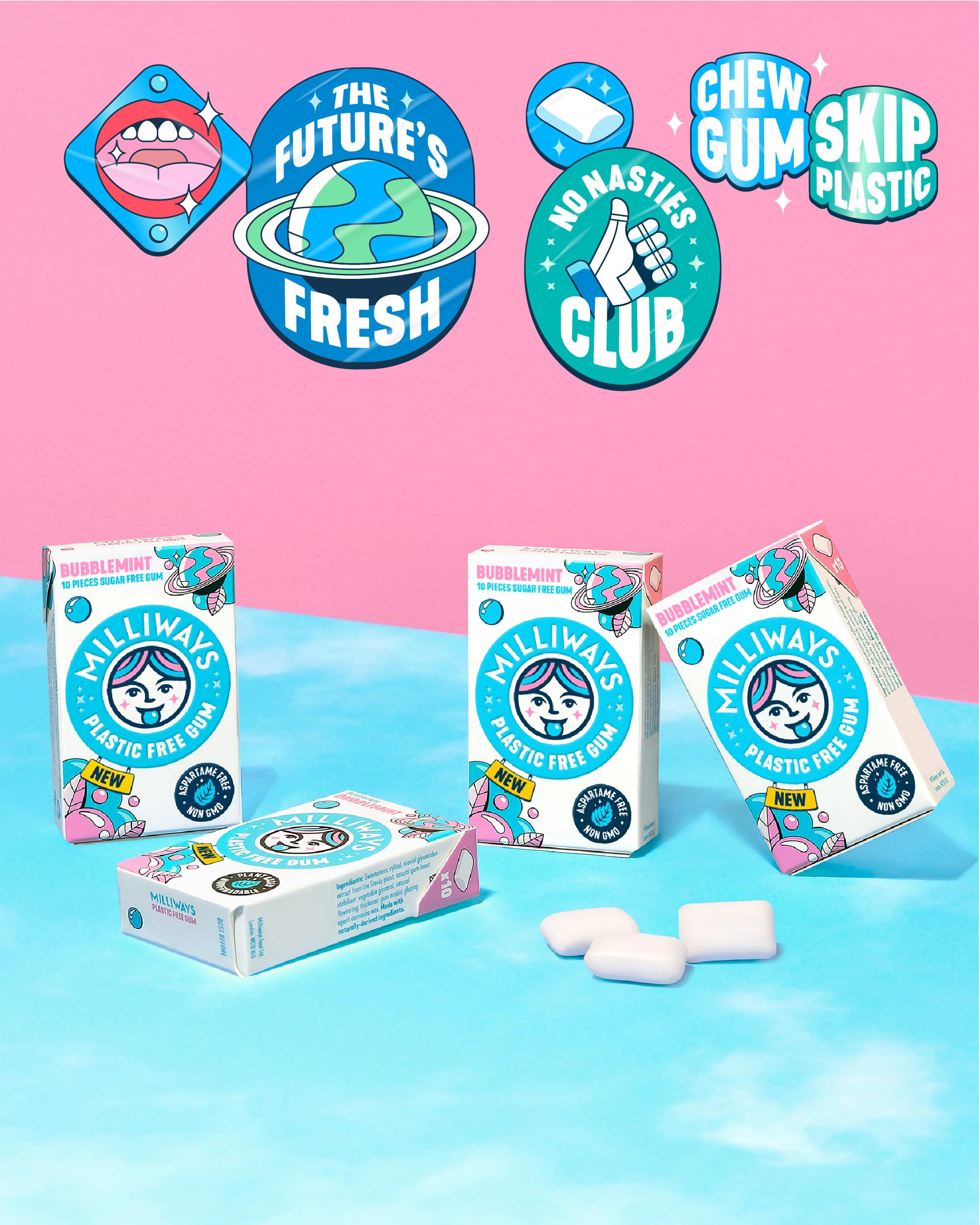 Milliways Bubblemint allergen-free label supports diverse diets.