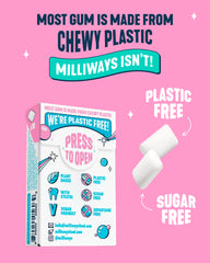 Milliways Bubblemint gum piece close-up reveals bubblegum with mint freshness.