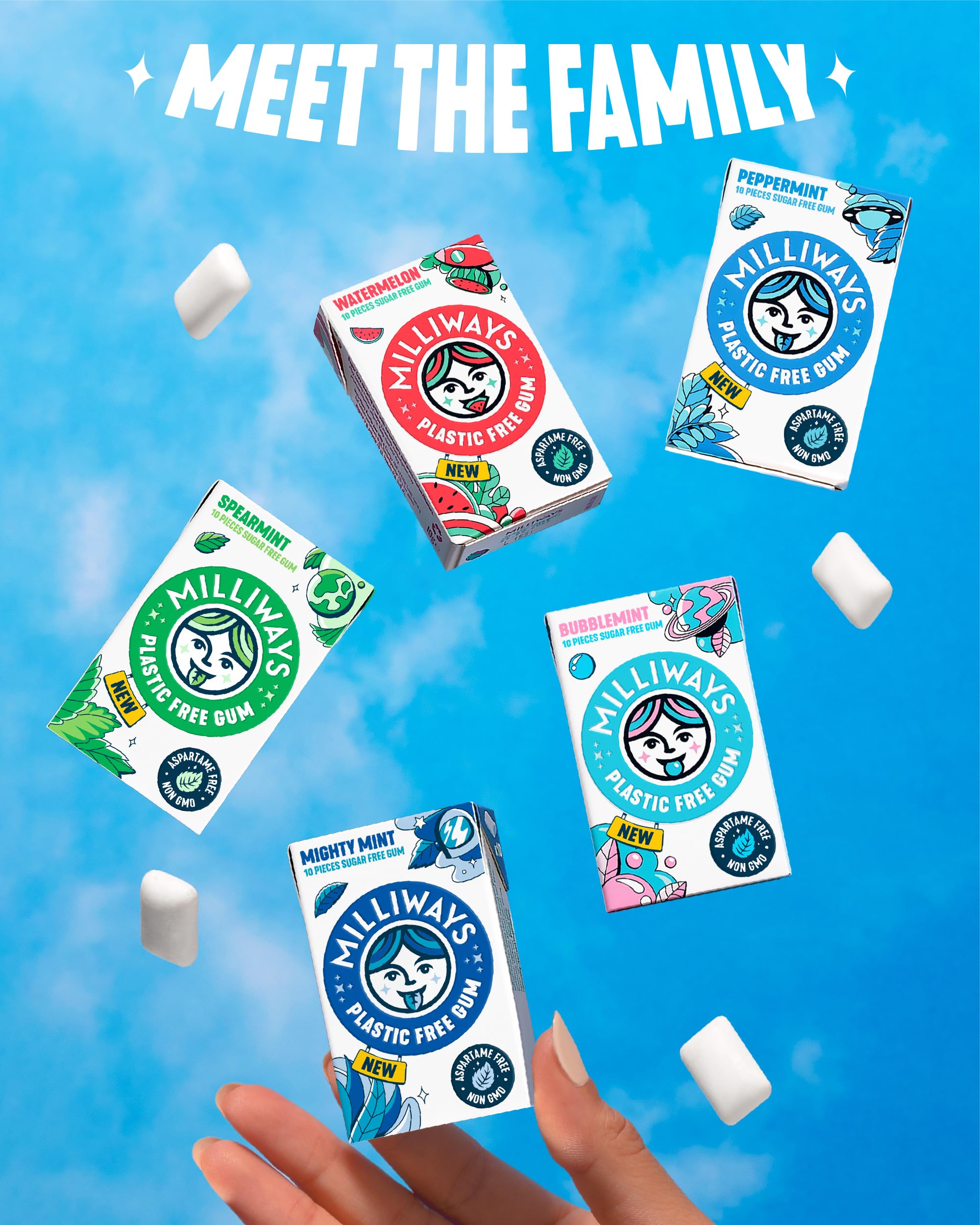 Milliways Bubblemint features xylitol sweetener for a sugar-free bite.
