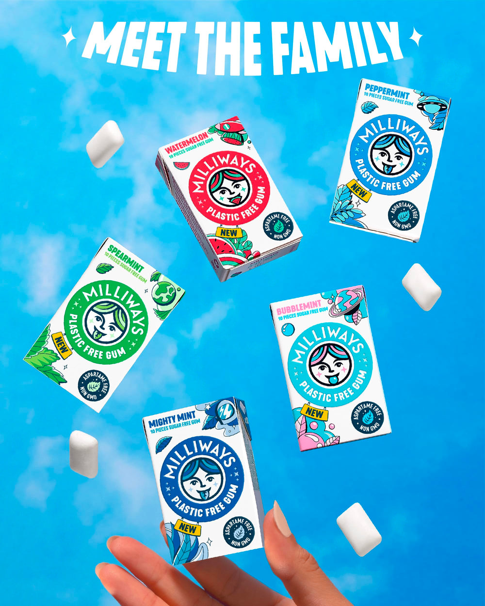 Milliways Bubblemint features xylitol sweetener for a sugar-free bite.