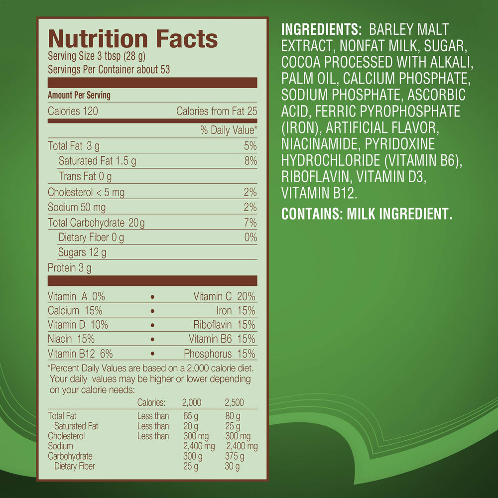 MILO pour into glass for a cocoa-malted energy-friendly drink.