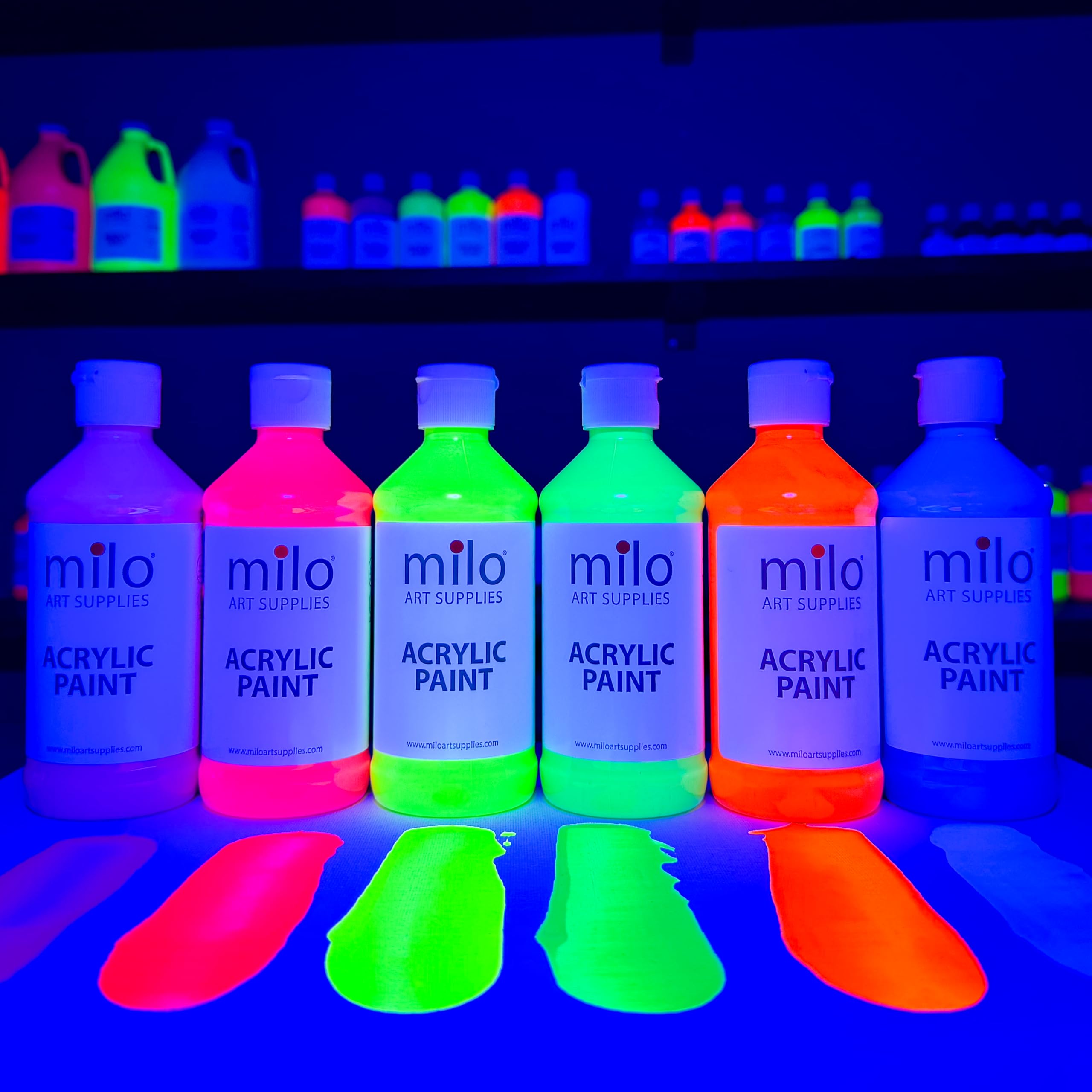 Milo fluorescent green acrylic paint bottle for high-visibility crafts