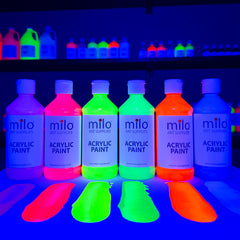 Milo fluorescent green acrylic paint bottle for high-visibility crafts