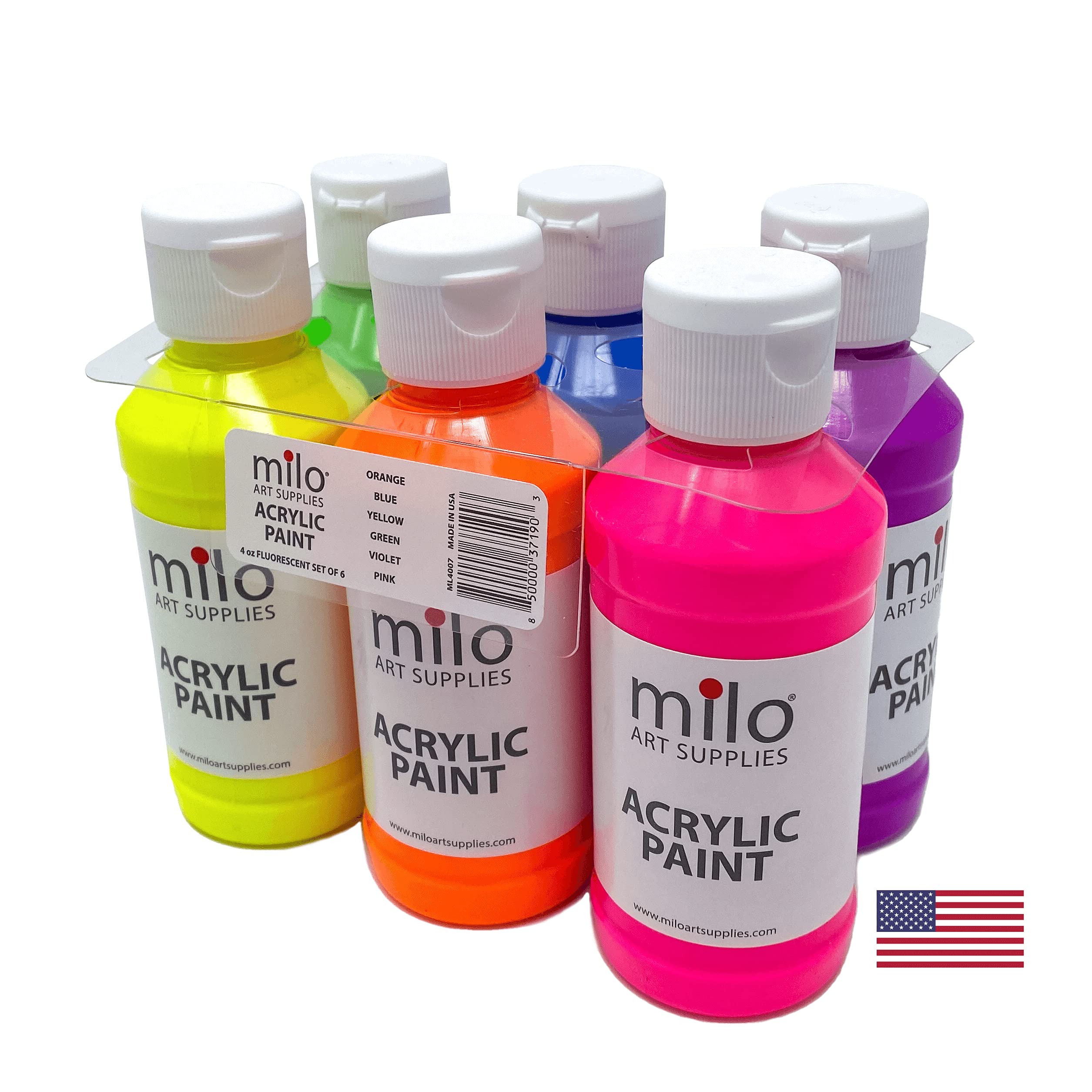 Milo fluorescent yellow acrylic paint bottle for bright, eye-catching designs
