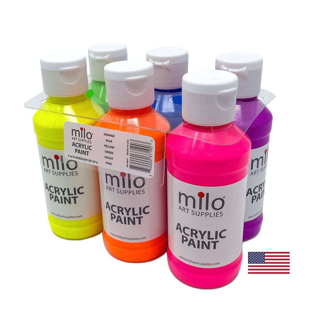 Milo fluorescent yellow acrylic paint bottle for bright, eye-catching designs