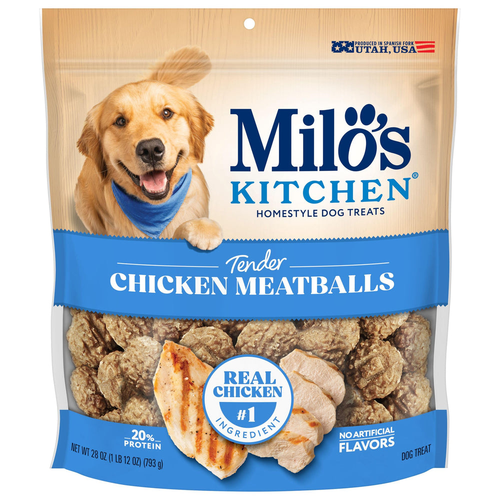 Milo’s Kitchen chicken meatballs dog treat bag for rewards