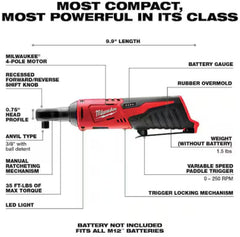 Milwaukee 2457-20 ratchet side profile highlights low-profile head for engine bays