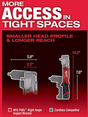 Milwaukee 2565-20 compact head reaches confined spaces easily.