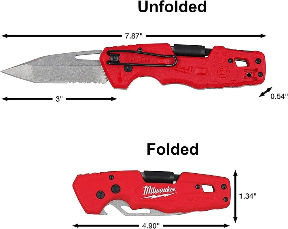 Milwaukee FASTBACK belt clip highlights secure pocket carry.