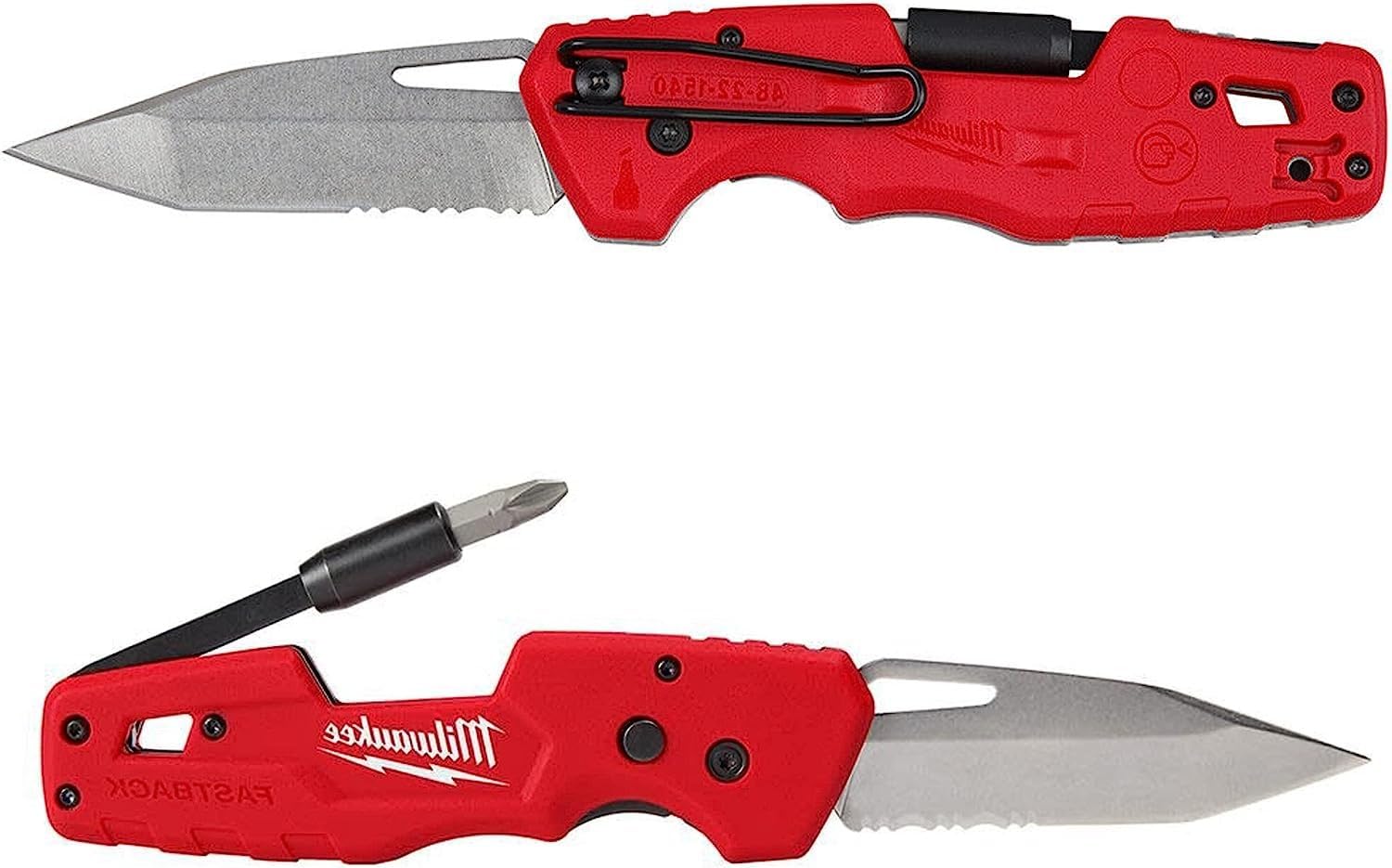 Milwaukee FASTBACK blade close-up: partially serrated edge.