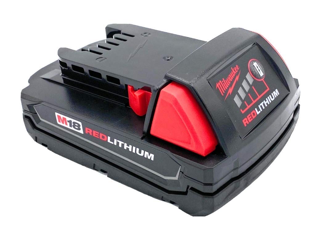 Milwaukee M18 1.5Ah battery – front view, lightweight and fade-free power.