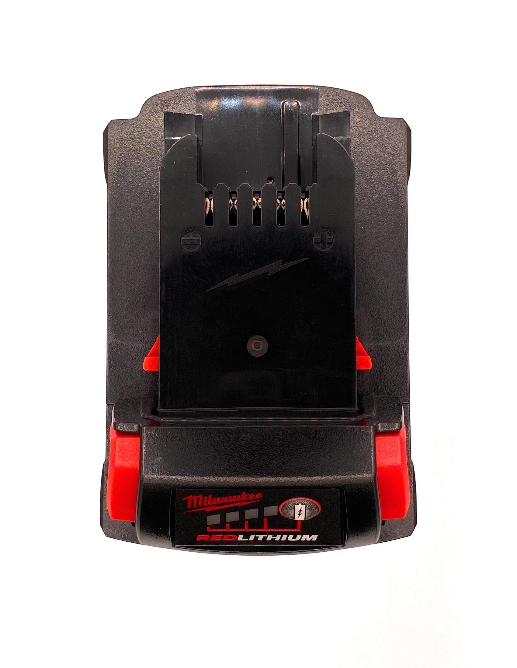 Milwaukee M18 battery fuel gauge display highlights runtime visibility.