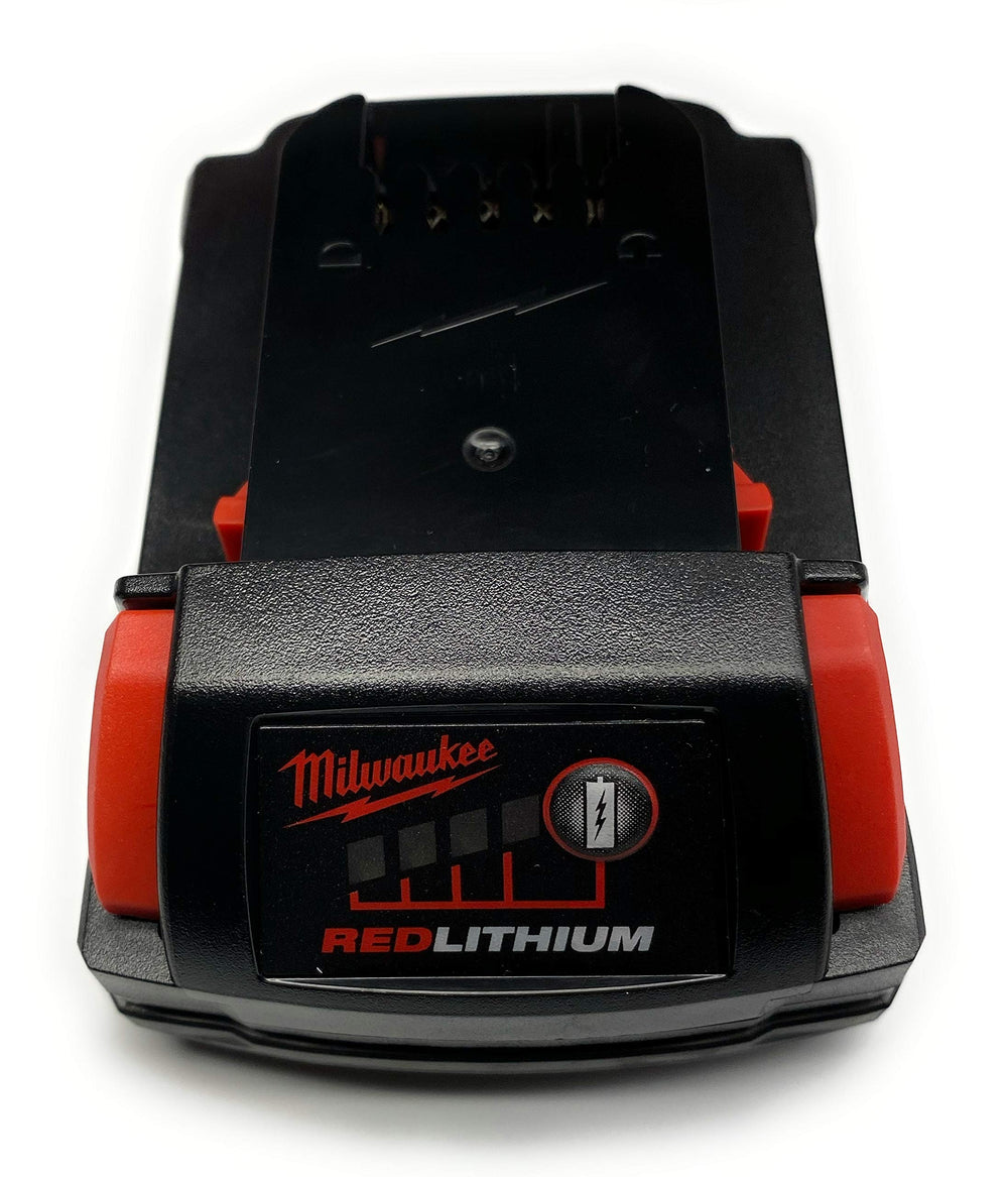 Milwaukee M18 1.5Ah battery – side profile shows compact design for tight spaces.