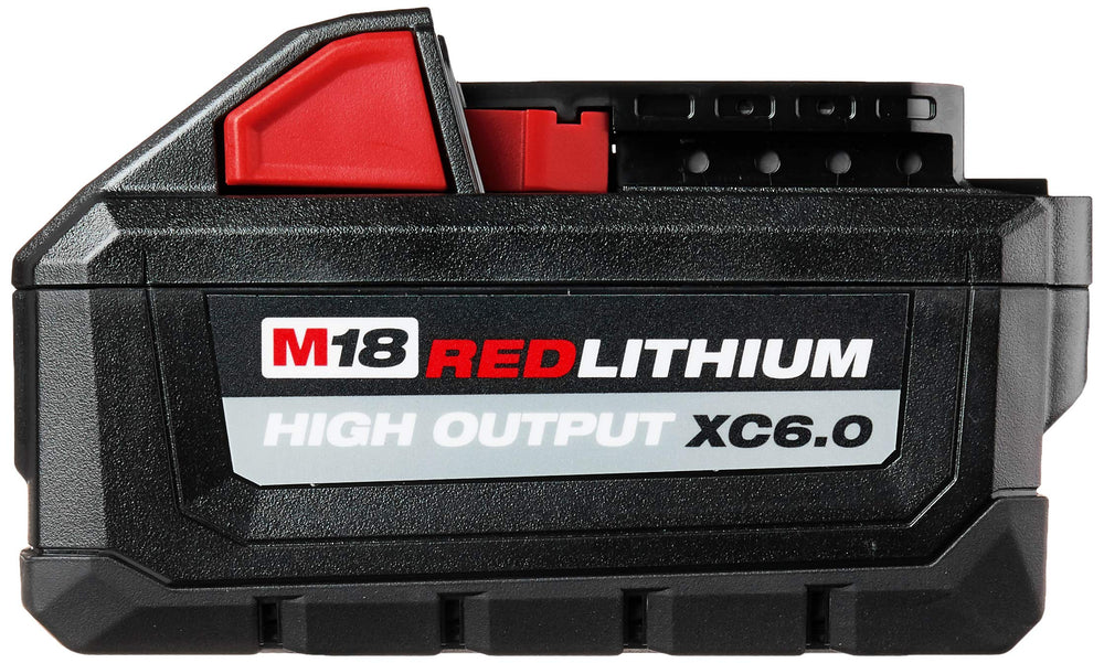 Milwaukee M18 high-output 6Ah battery boxed packaging emphasizes readiness for heavy-duty jobs.