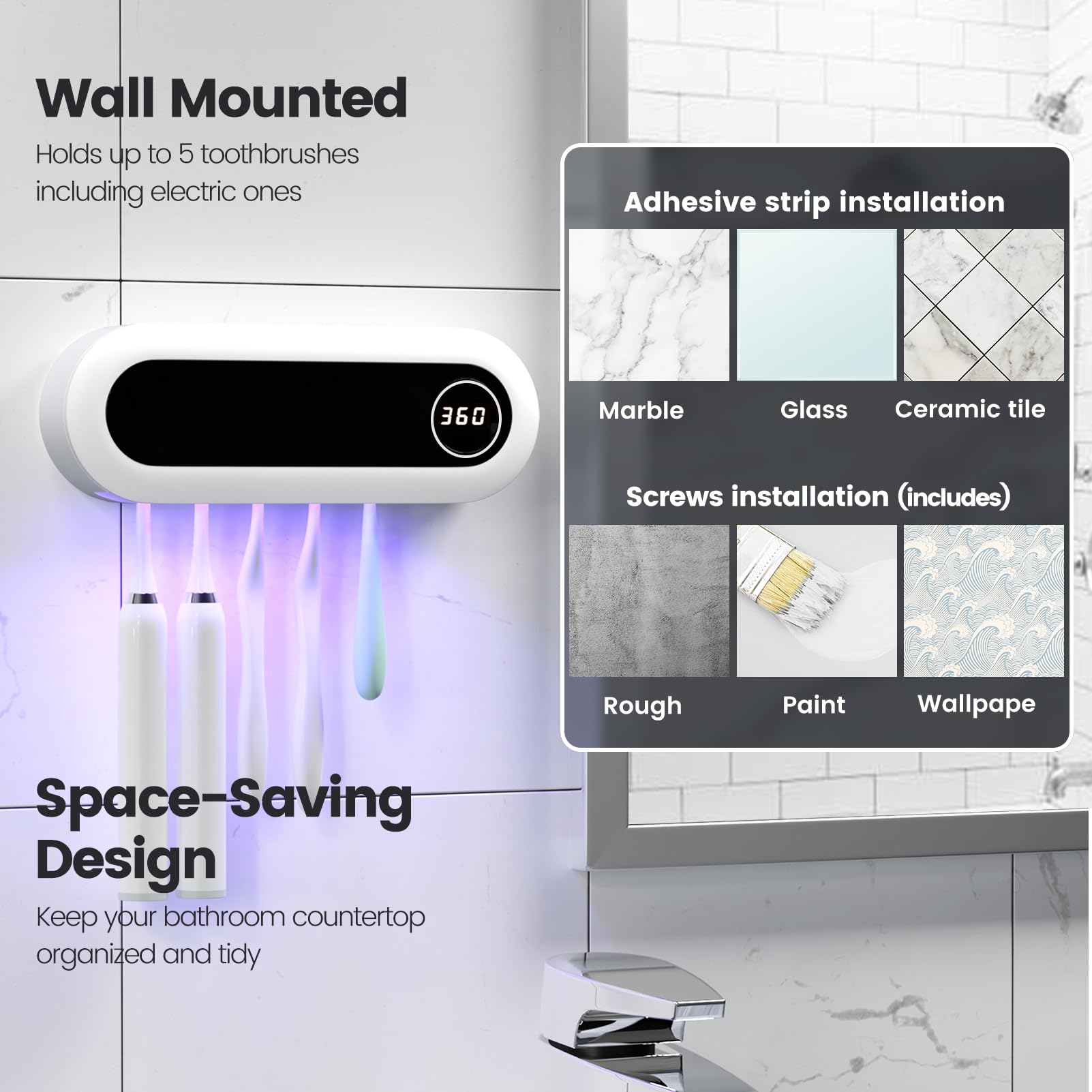 360-second countdown helps you track the cleaning time with an automatic shut-off