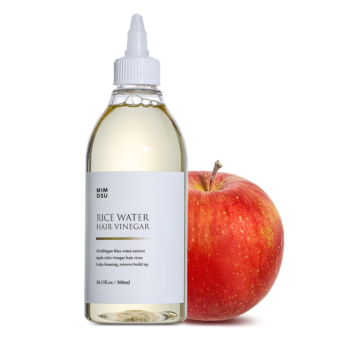 Mimosu Apple Cider Vinegar Hair Rinse bottle pour for refreshing scalp cleanse.