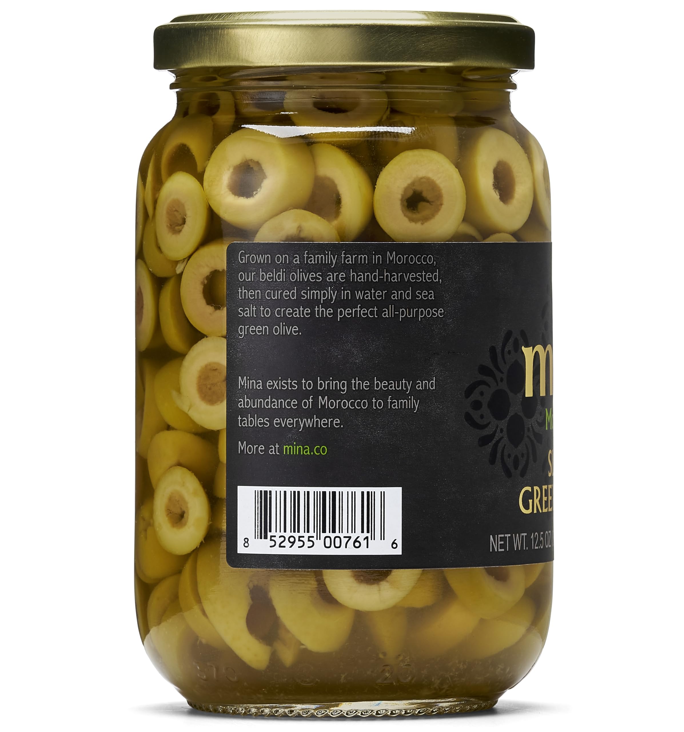 Mina Sliced Green Olives on a charcuterie board for color and aroma