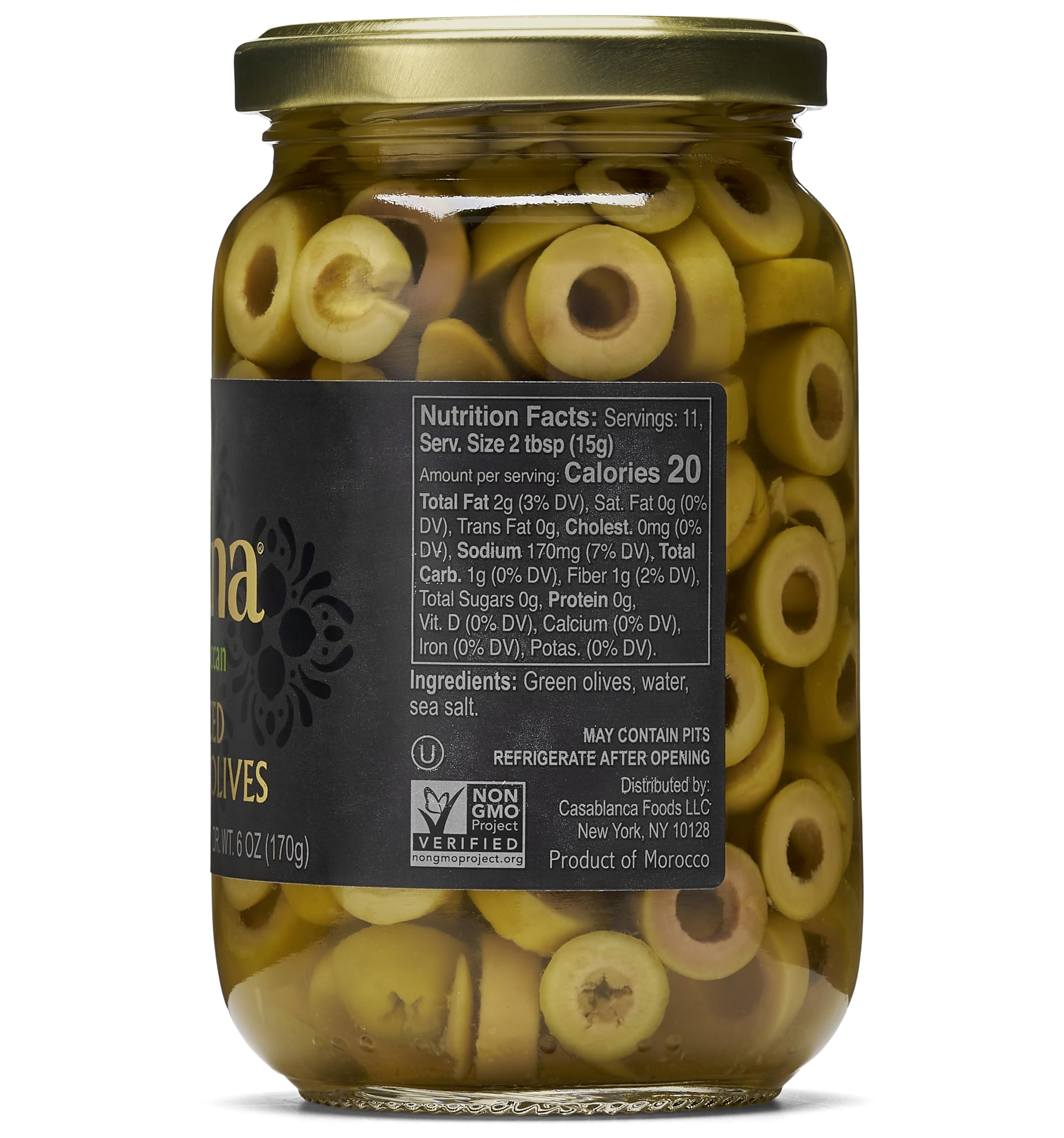 Mina Sliced Green Olives pack shot showcasing convenient ready-to-use flavorful slices