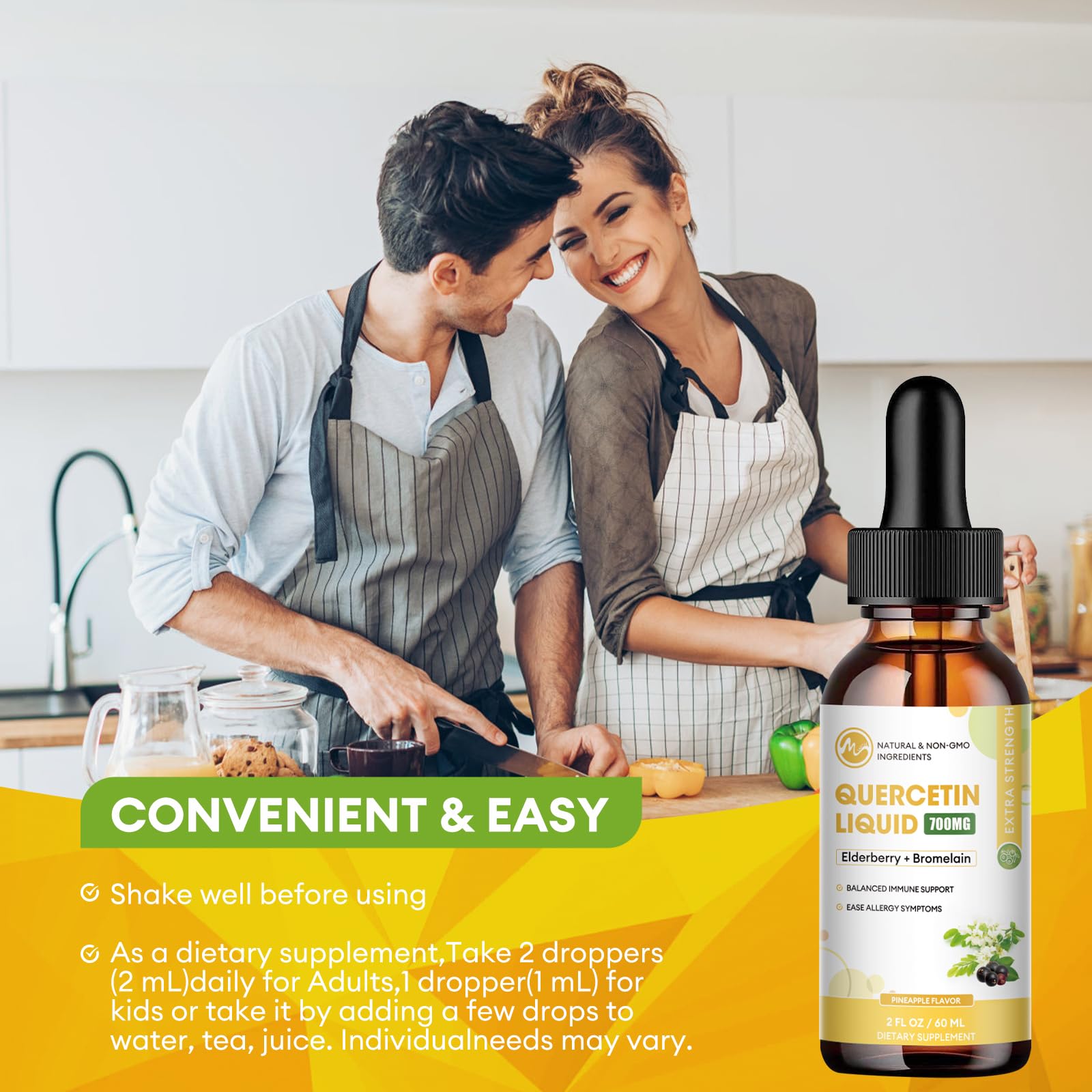 Bromelain and elderberry ingredients visible in Minch Quercetin bottle.