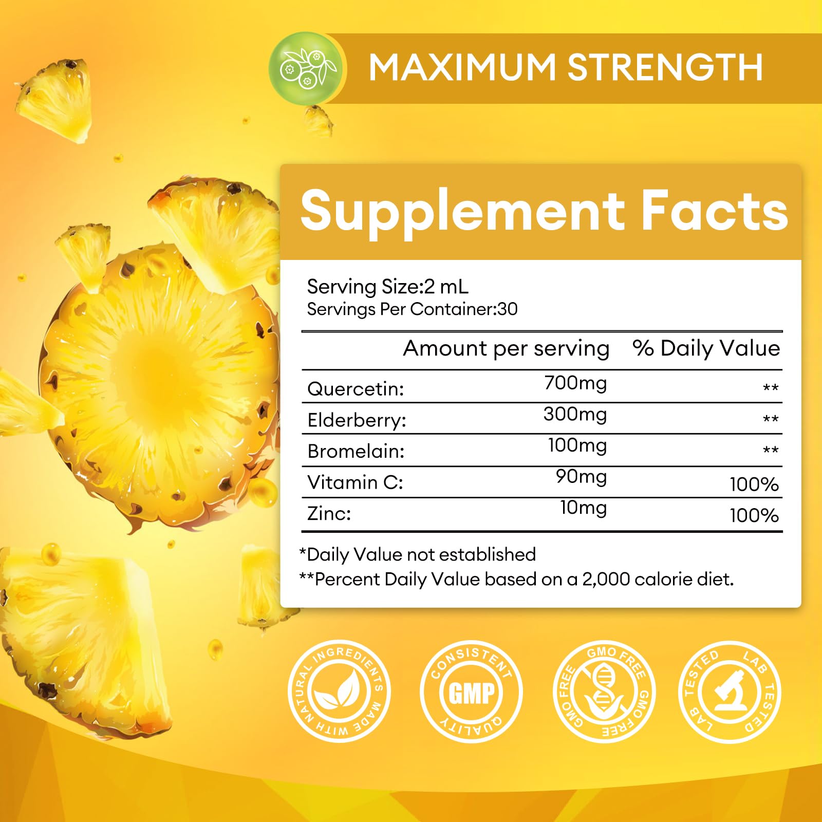 2 fl oz Minch Quercetin Liquid Drops on kitchen counter.